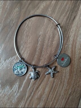 Silver Beach Charm Bangle Bracelet with Turtle & Starfish
